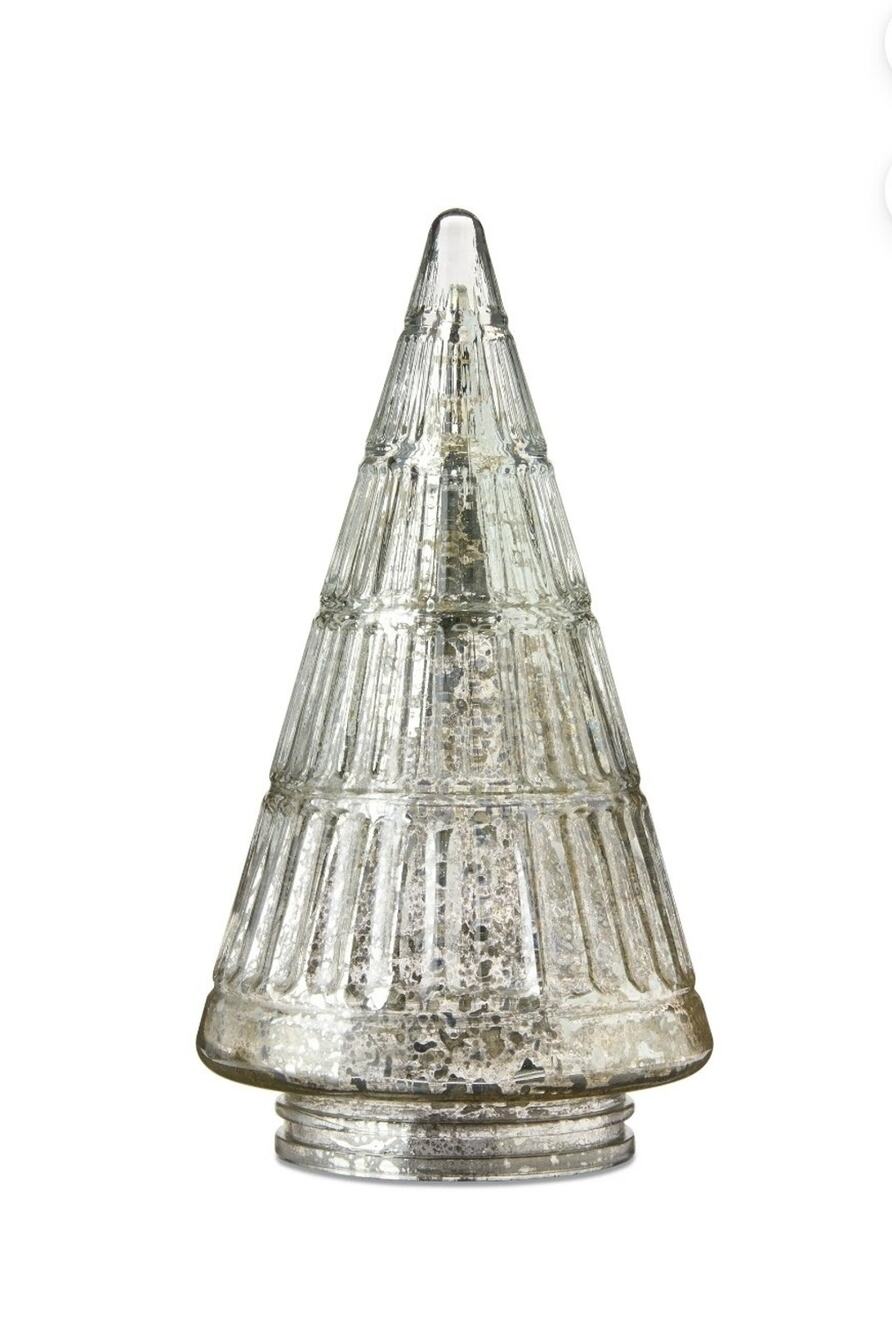 My Texas House Glass Ribbed Christmas Tree Tabletop Decor Silver Gold 7.9"